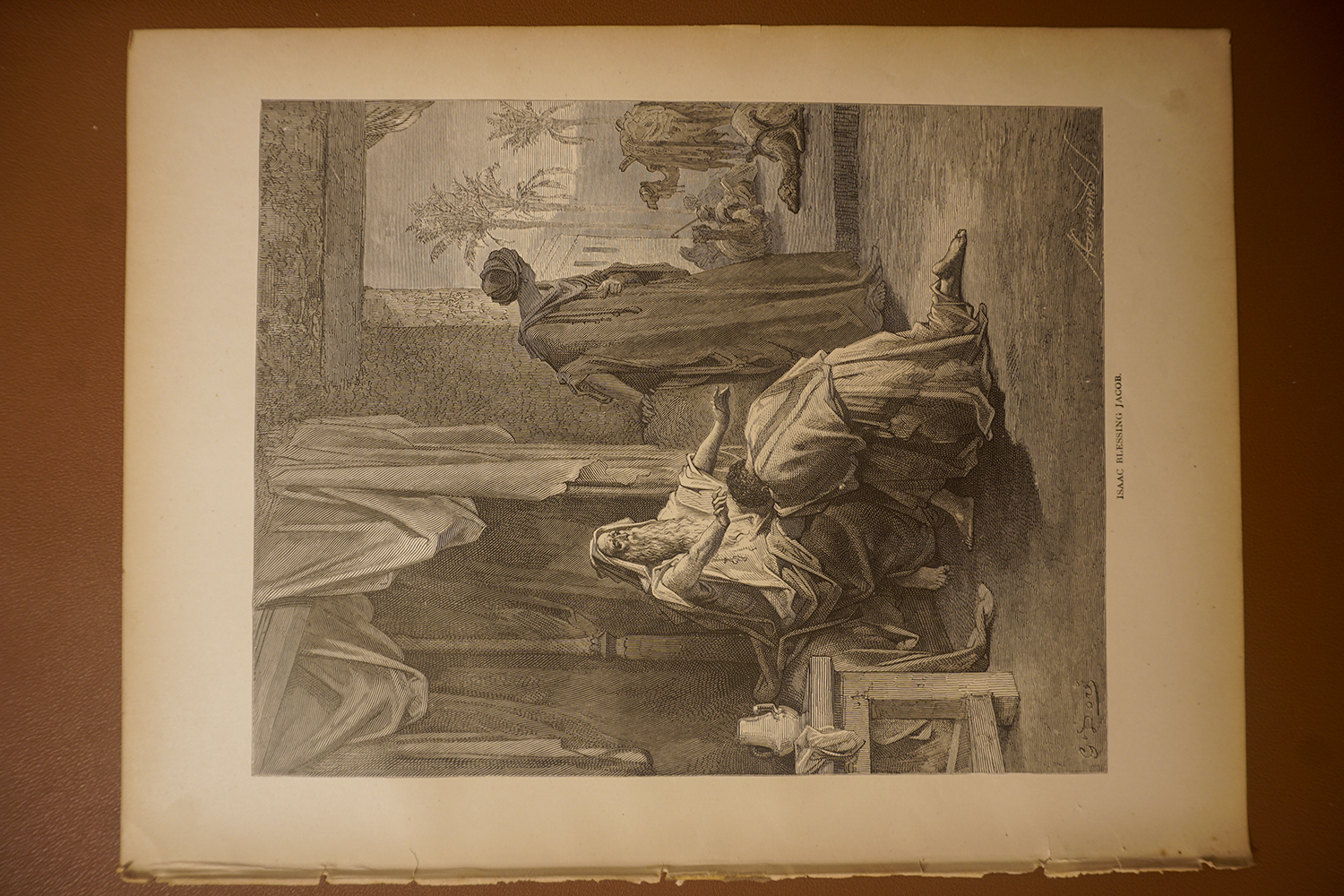 Isaac Blessing Jacob, complete original page showing paper edges and condition
