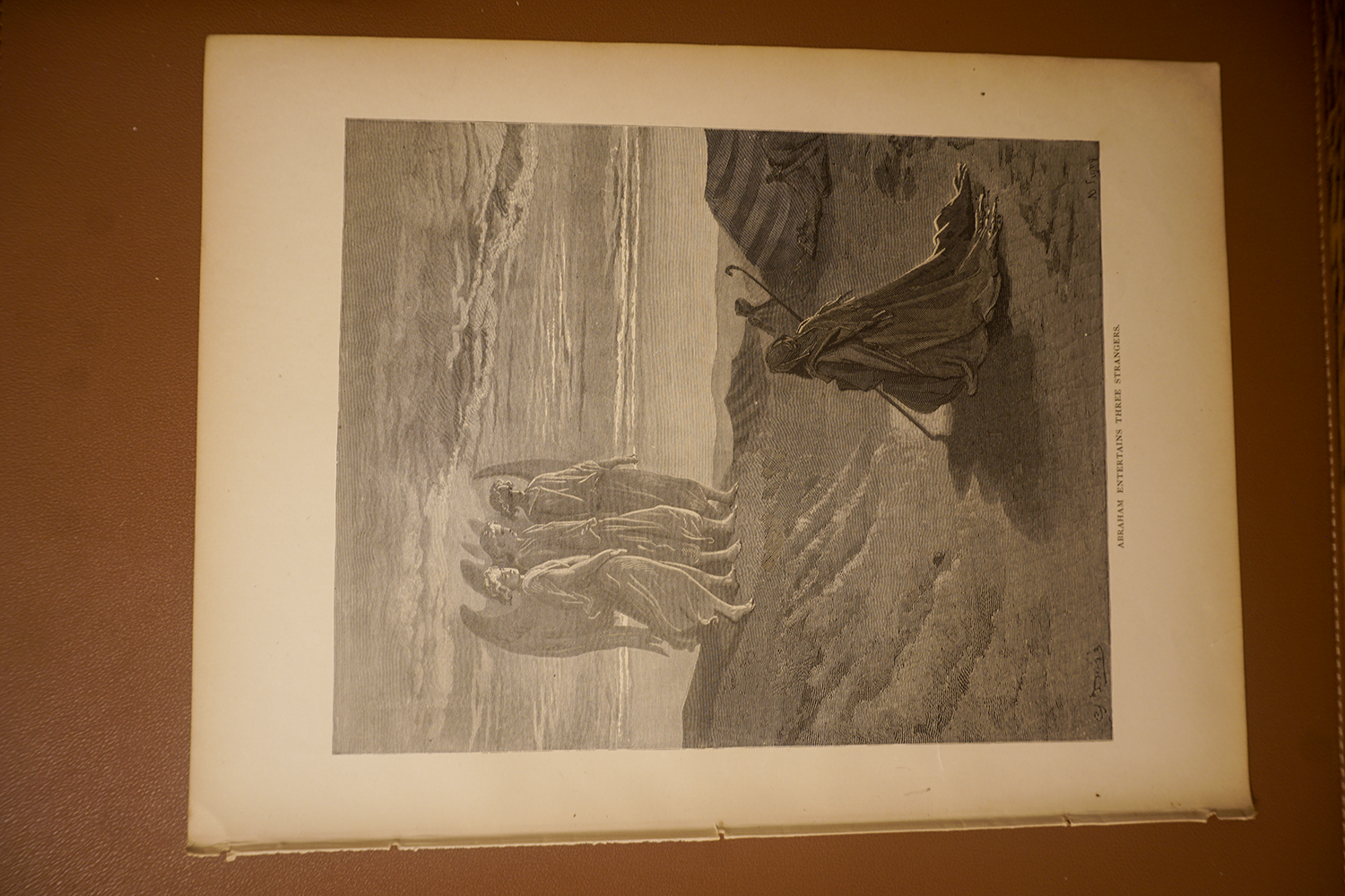 Abraham Entertains Three Strangers, complete original page showing paper edges and condition
